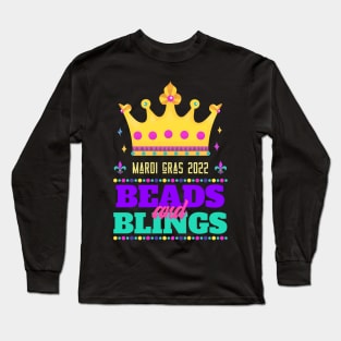 Carnival Party Mardi Gras 2022 Beads And Blings Long Sleeve T-Shirt